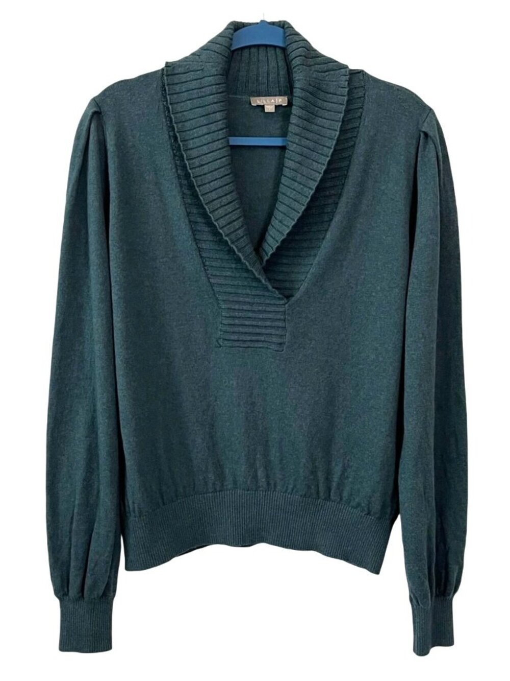 LILLA P Teal Cotton Cashmere Shawl Collar Sweater Size L - Picture 2 of 7